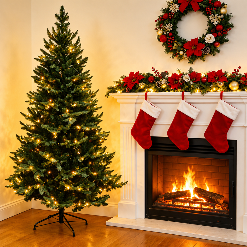 Cypress Spruce Artificial Christmas Tree with Warm LED Lights