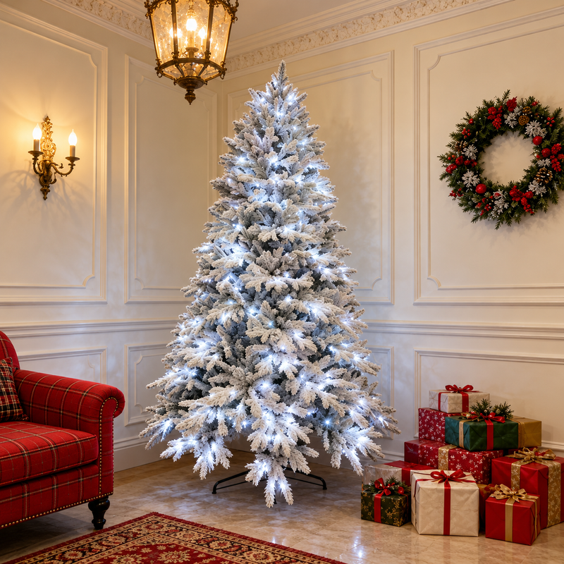 Queen Flock Artificial Christmas Tree with Cool White LED Lights