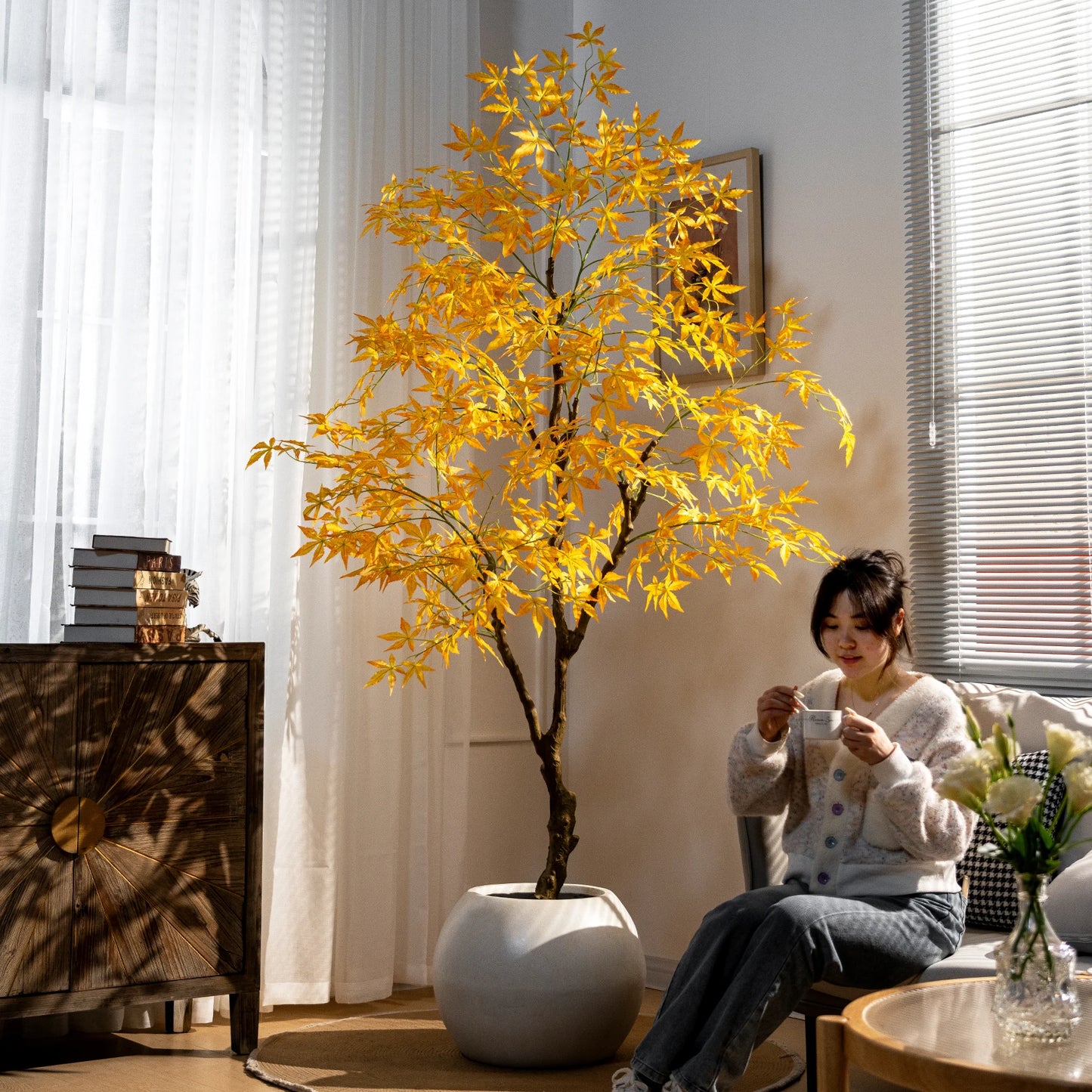 Artificial Golden Red Maple Tree 8ft Realistic Look
