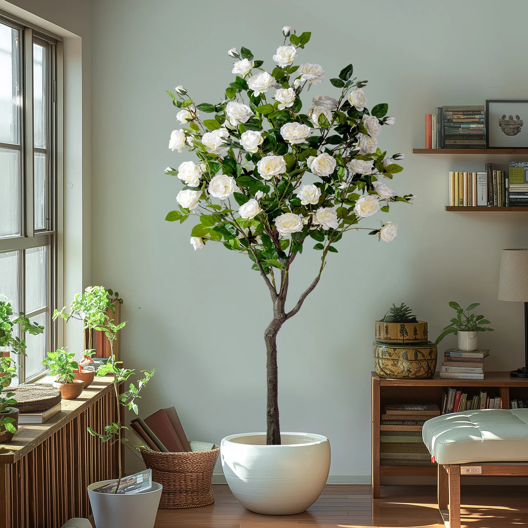 Künstlicher Rosenbaum 168 cm Weiß Rosa Deko Pflanze – Faux Natural