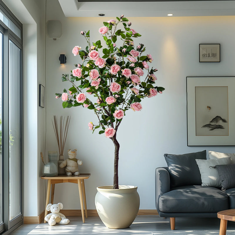 Artificial Rose Tree White Pink Indoor Outdoor Decor 5.5FT