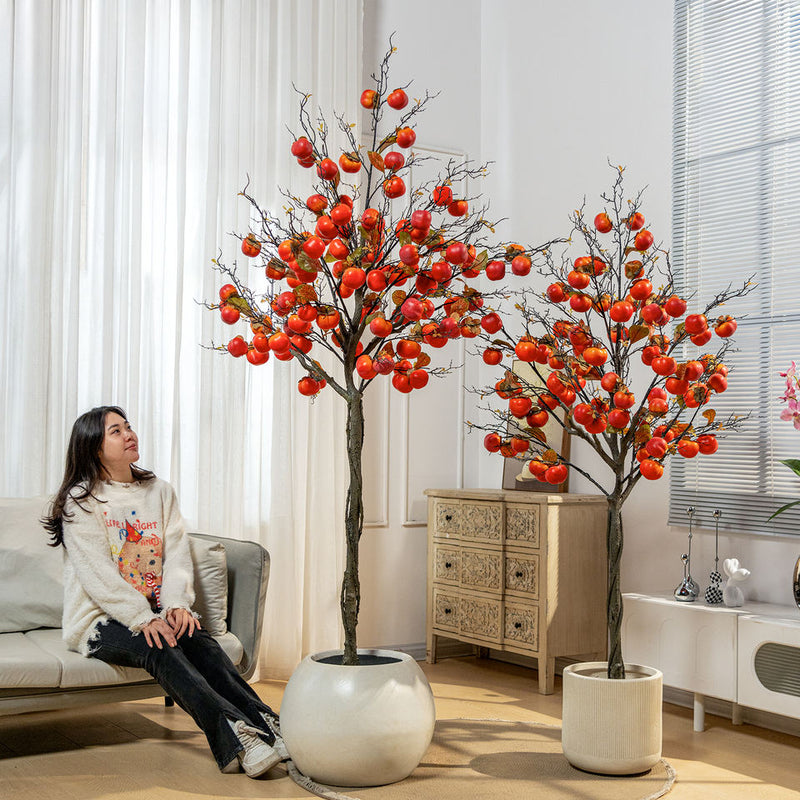 Artificial Persimmon Fruit Tree with Realistic Red Fruit