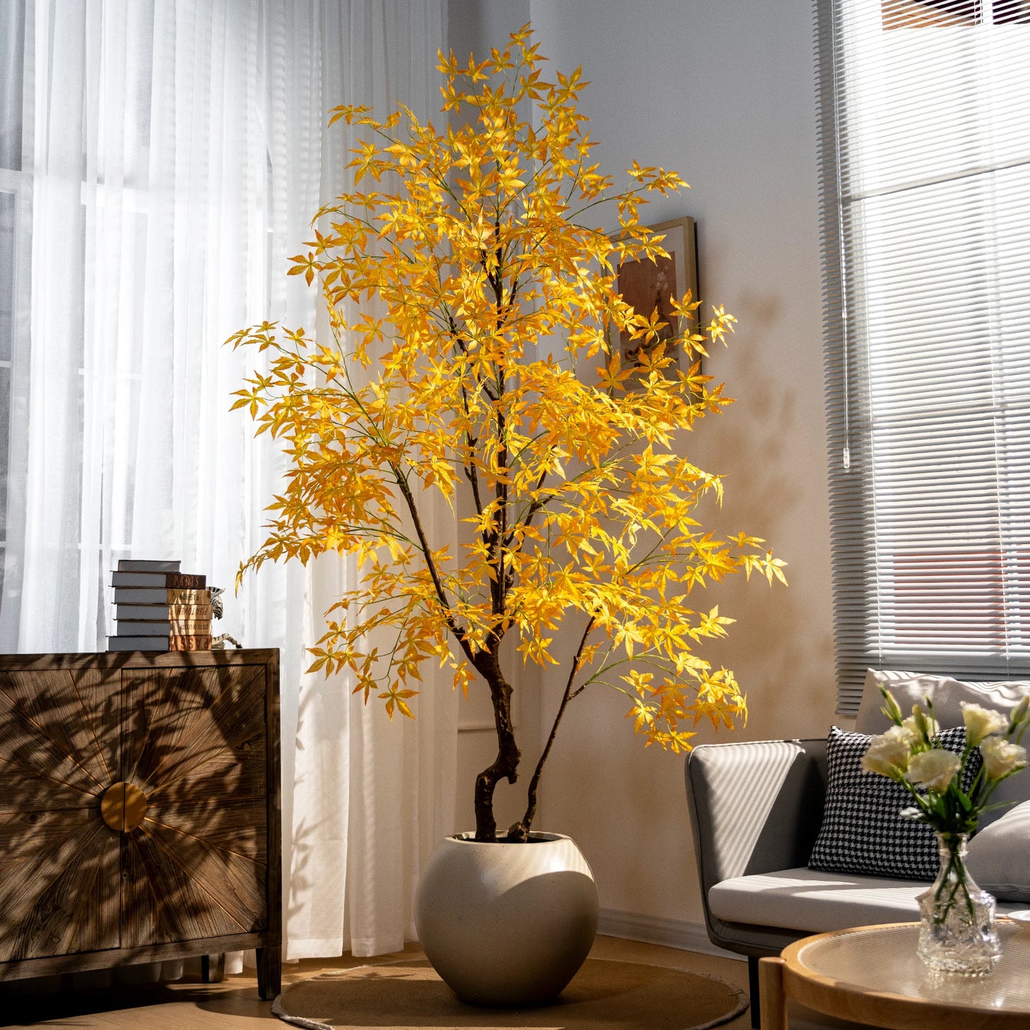 Artificial Golden Red Maple Tree 8ft Realistic Look