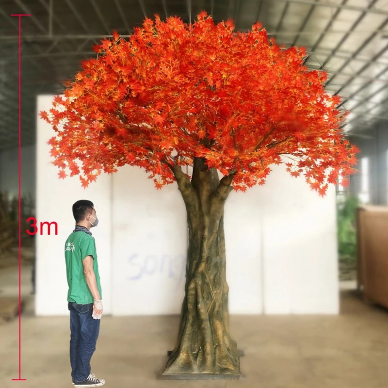 Artificial Autumn Canopy Tree Red Maple Leaves Indoor Use