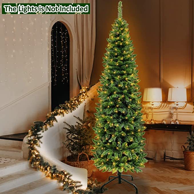 Cypress Spruce Pencil Pre-Lit Artificial Christmas Tree with Slim Profile
