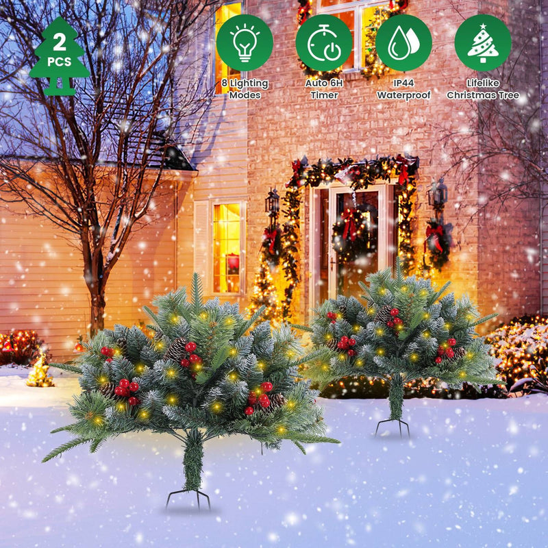 LED Lighted Artificial Christmas Tree Urn Filler Set 2pc
