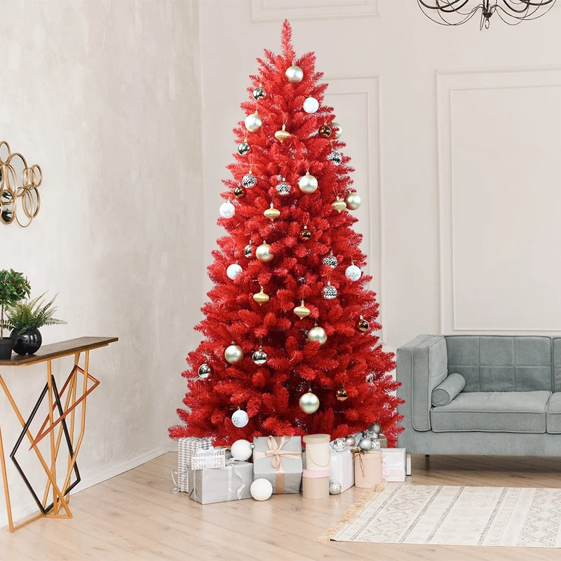 Red Alpine Fir Artificial Christmas Tree with Full Branches