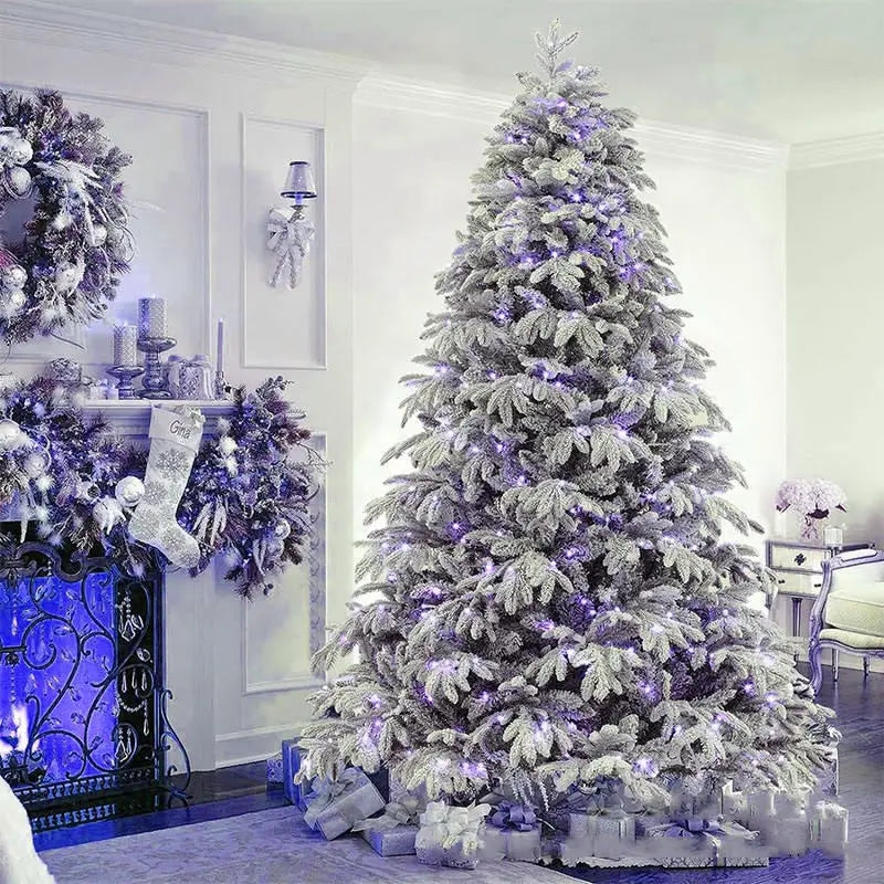 Snow Flocked Artificial Christmas Tree with Multicolor Lights
