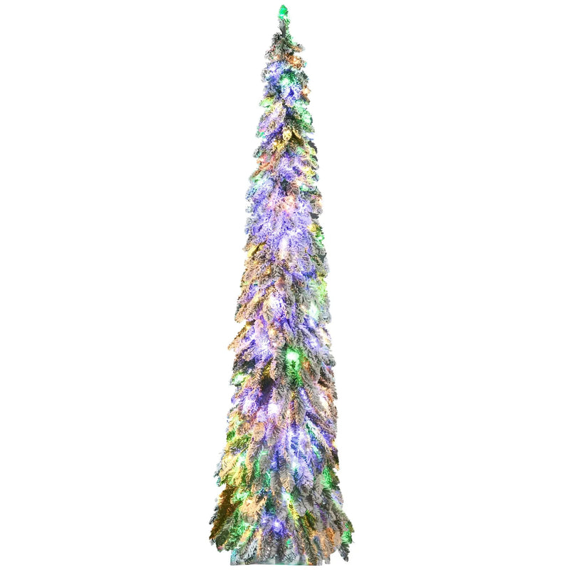 Tall Prelit Pencil Christmas Tree with Snow Flocked Finish