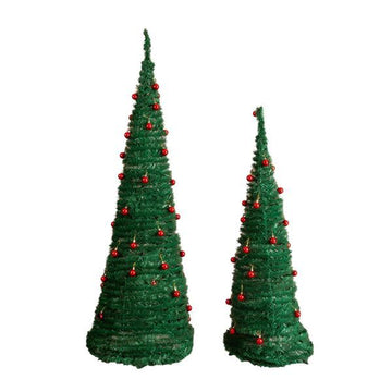 2 Pack Artificial Christmas Tree Set with Red Ball Ornaments