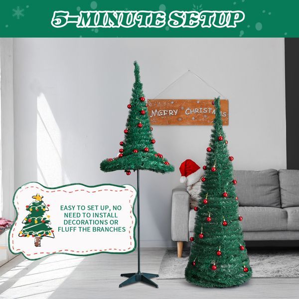 2 Pack Artificial Christmas Tree Set with Red Ball Ornaments