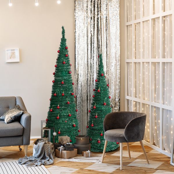 2 Pack Artificial Christmas Tree Set with Red Ball Ornaments