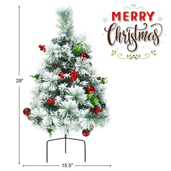 2 Pre Lit Pathway Flocked Christmas Trees Set
