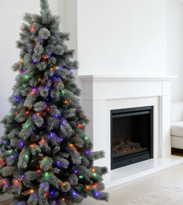 7.5ft Flocked Pine Xmas Tree Pre Lit Multicolor LEDs