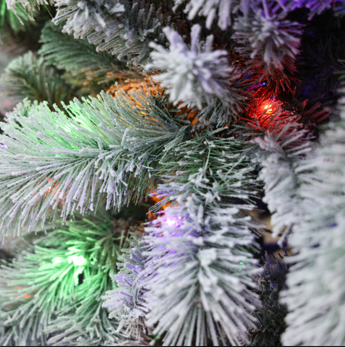 7.5ft Flocked Pine Xmas Tree Pre Lit Multicolor LEDs