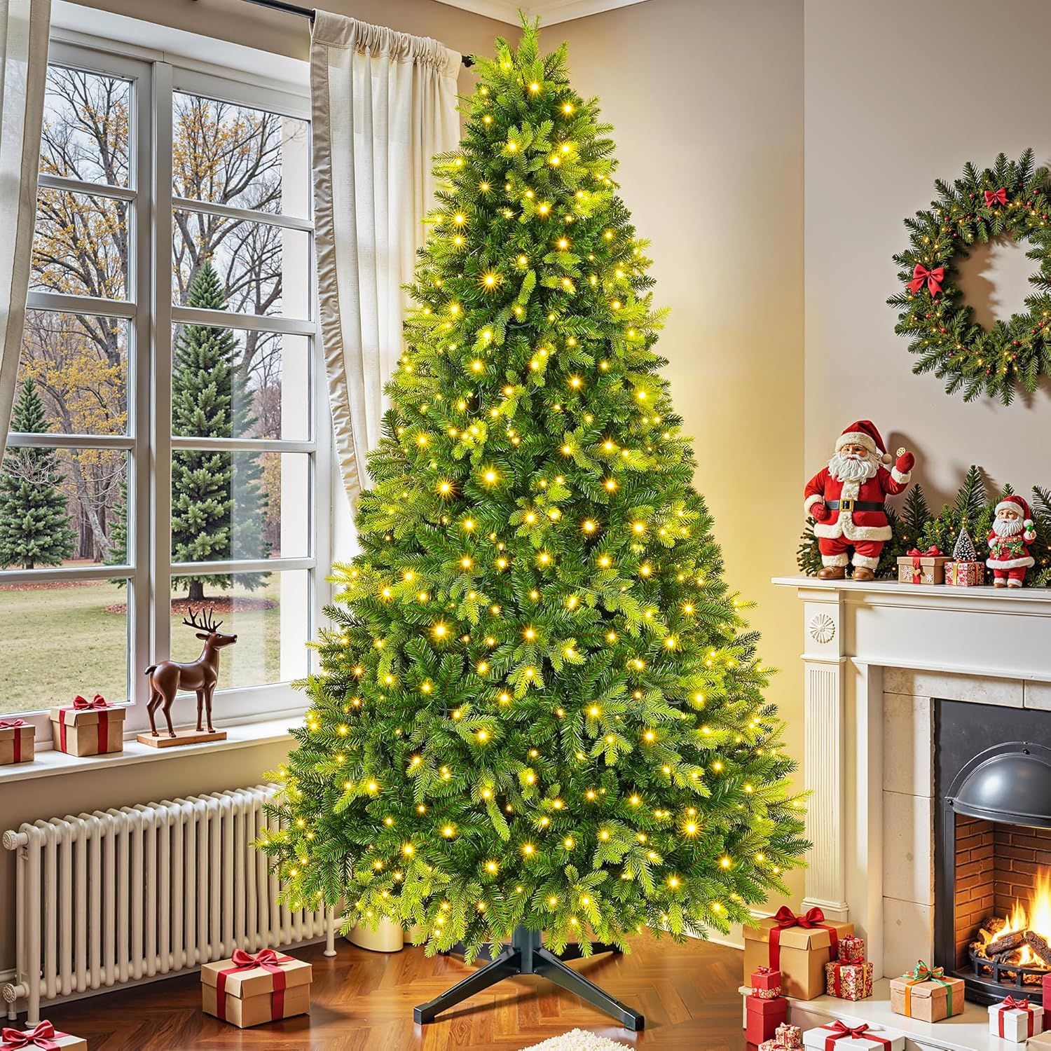 Artificial Spruce Christmas Tree 9ft Pre-Lit Rotating Display – Faux ...