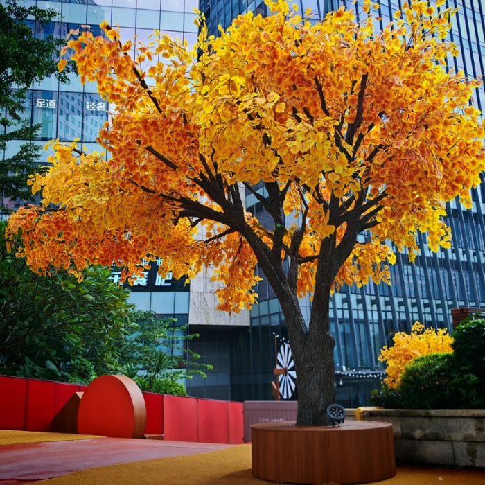 Artificial Ginkgo Tree Fiberglass Trunk Hospitality Use
