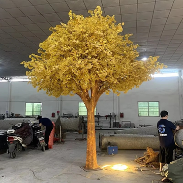 Fiberglass Gold Artificial Ginkgo Tree Led Lighted Biloba Tree Large Artificial Plants Decoration