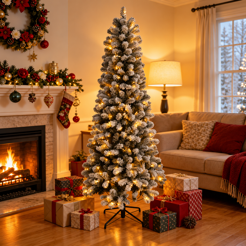 Cypress Spruce Artificial Christmas Tree with Silver Flocking
