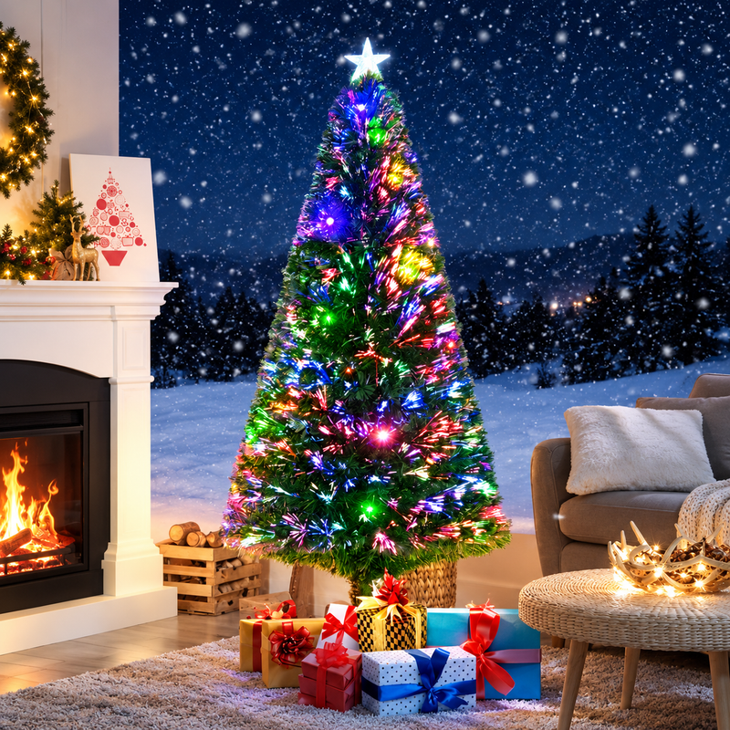 Yorkshire Fir Pre-Lit Artificial Christmas Tree with Multicolor LED Lights