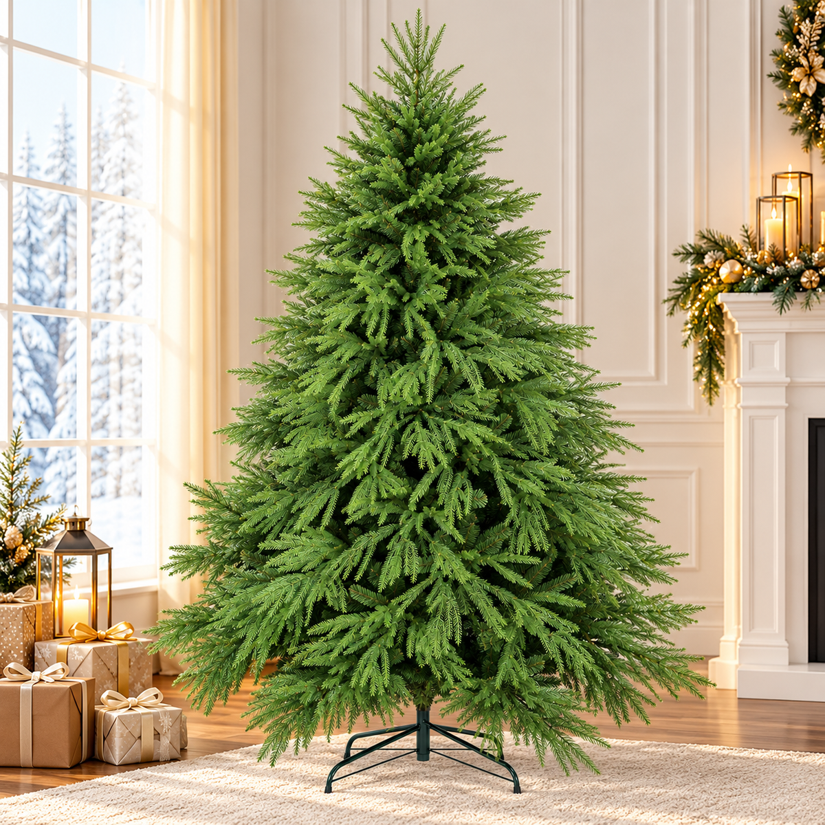 Alpine Fir Artificial Christmas Tree with Dense Green Branches and Realistic Foliage
