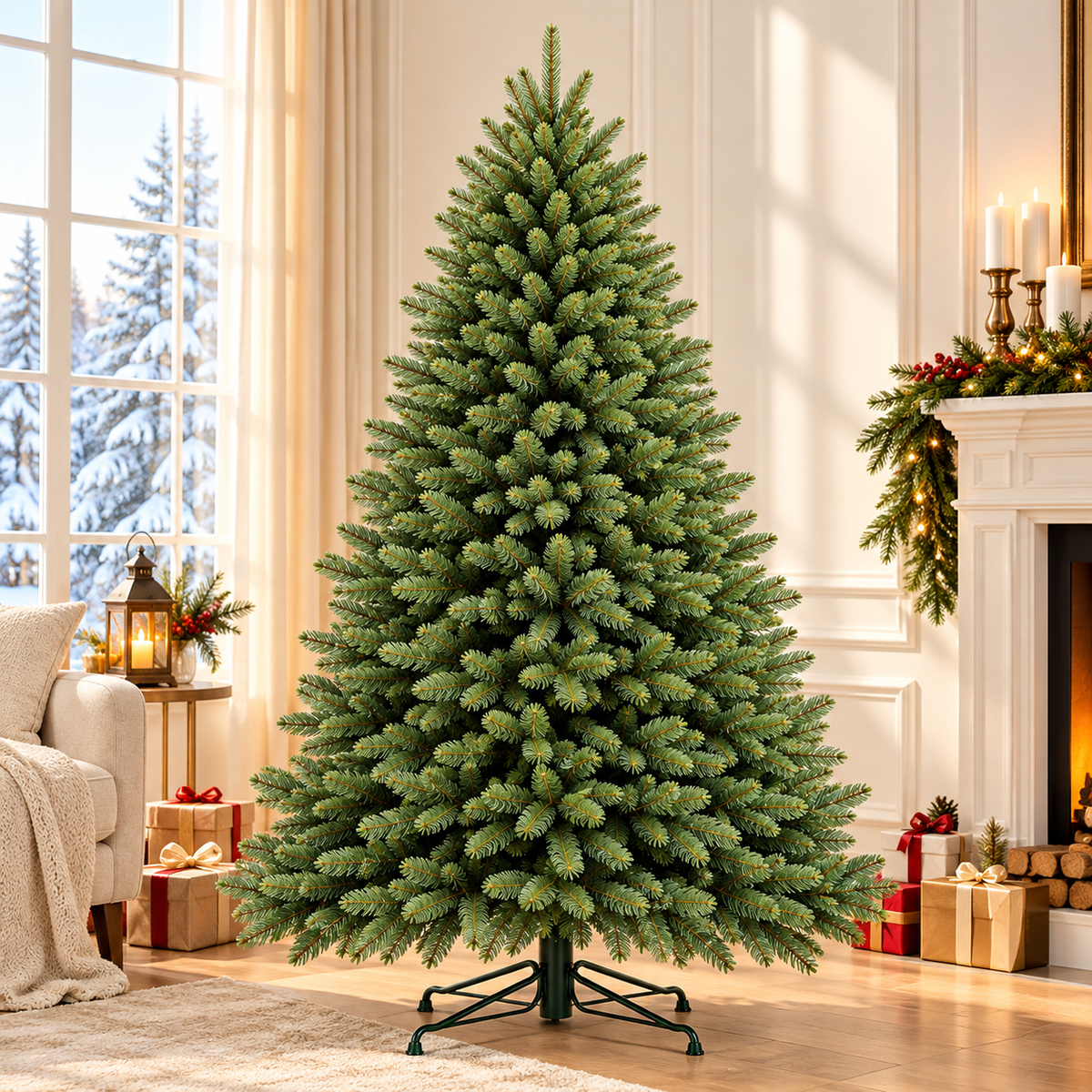 Norway Spruce Artificial Christmas Tree with Frosted Green Branches