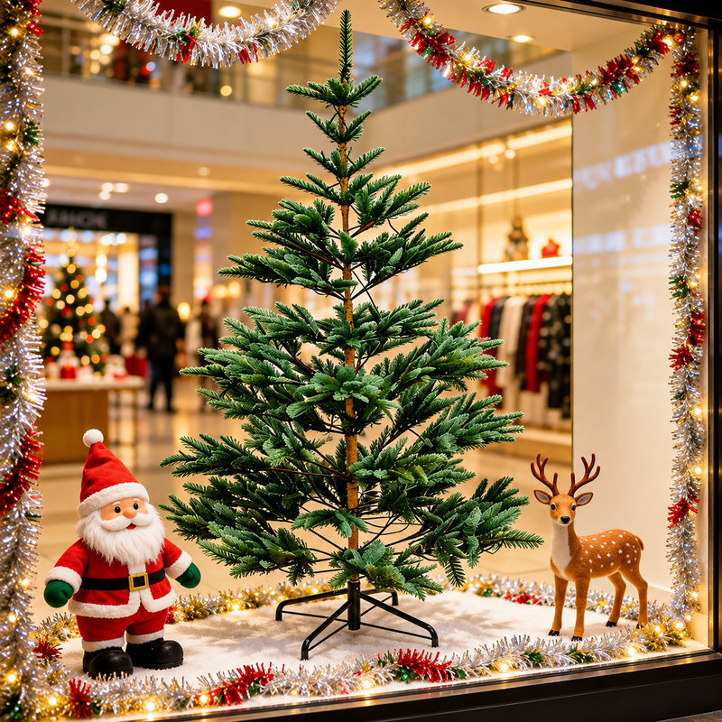 Sparse Green Artificial Christmas Tree with Realistic Branches and Metal Stand