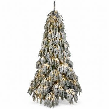 Pre-Lit Snow Flocked Weeping Artificial Christmas Tree with Warm White LED Lights