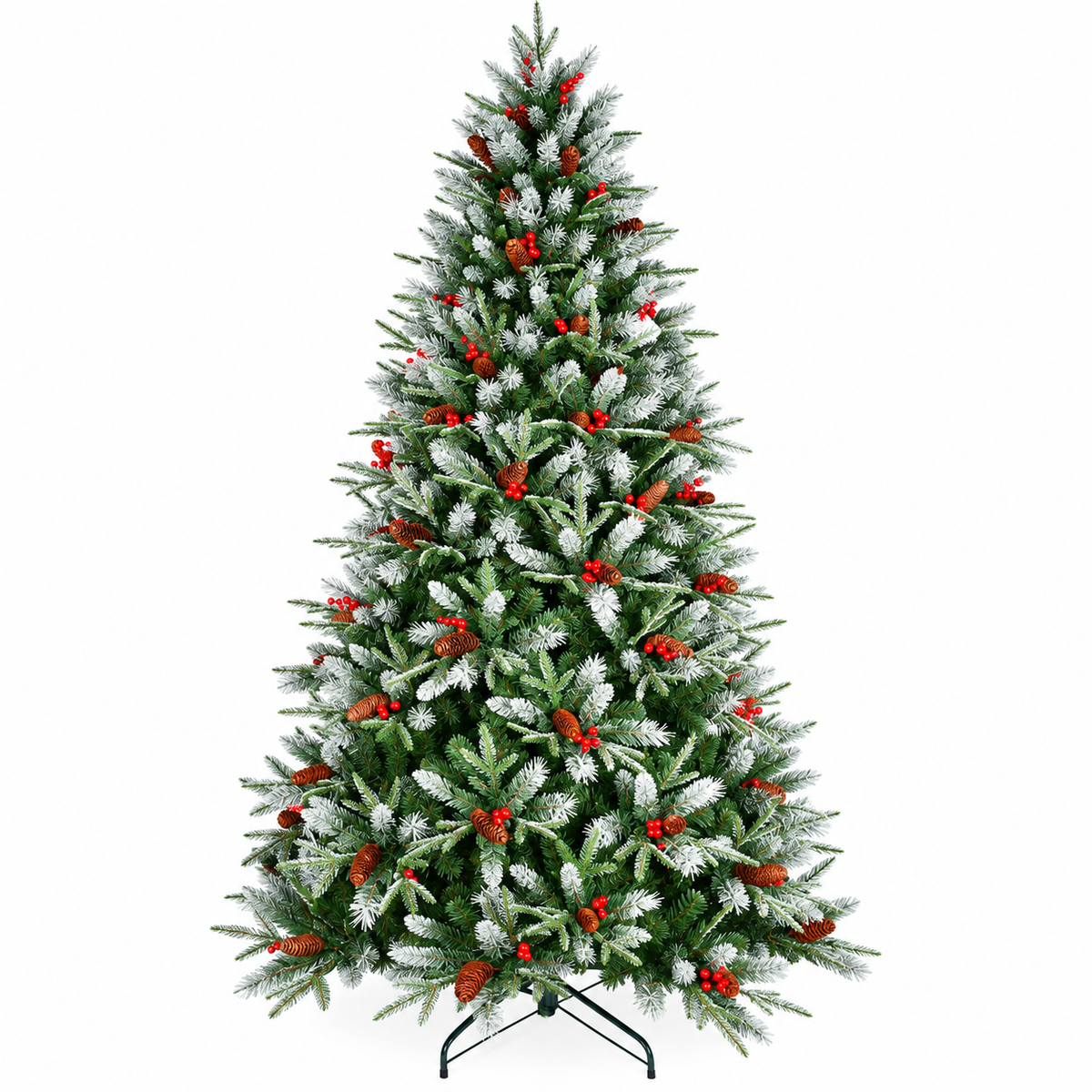 Hinged Snow Frosted Artificial Xmas Tree with Pinecones