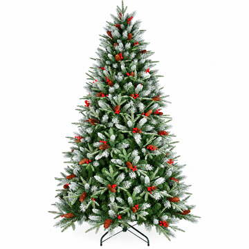 Hinged Snow Frosted Artificial Xmas Tree with Pinecones