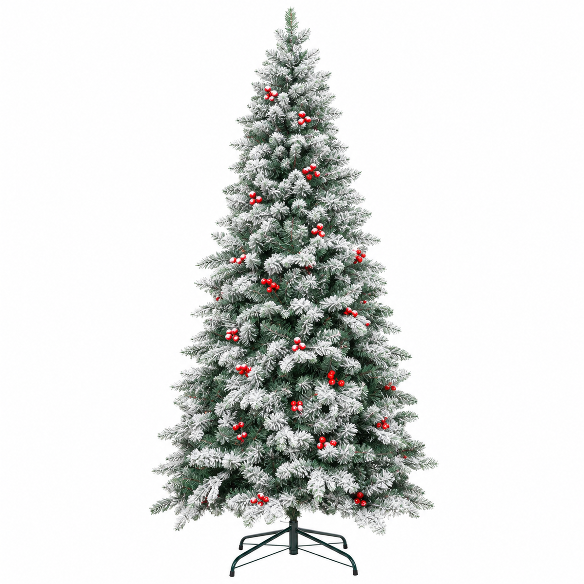 Duchess Flock Artificial Christmas Tree with Red Berry Decorations