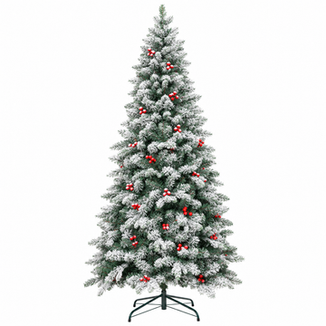 Duchess Flock Artificial Christmas Tree with Red Berry Decorations
