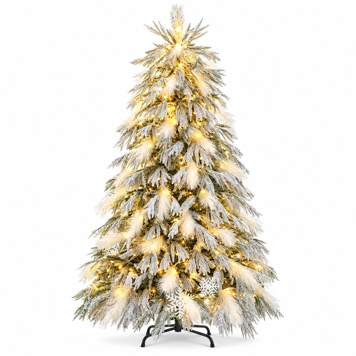 Pre-Lit Snow Flocked Christmas Tree with Warm White Lights