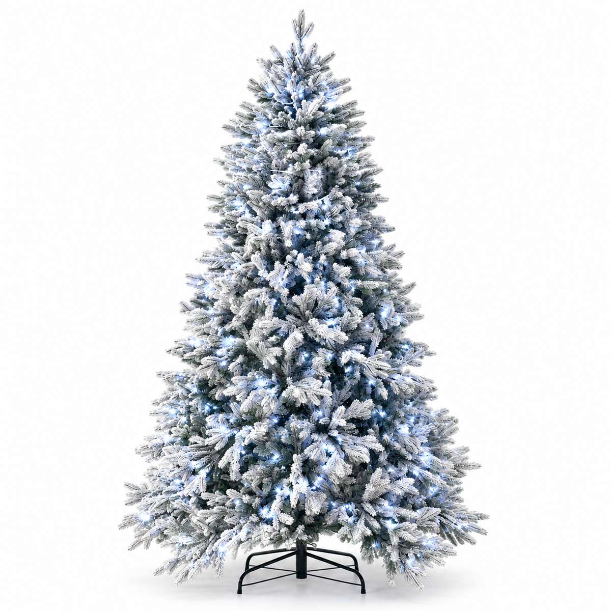 Snow Flocked Pre-Lit Artificial Christmas Tree with Cool White LED Lights