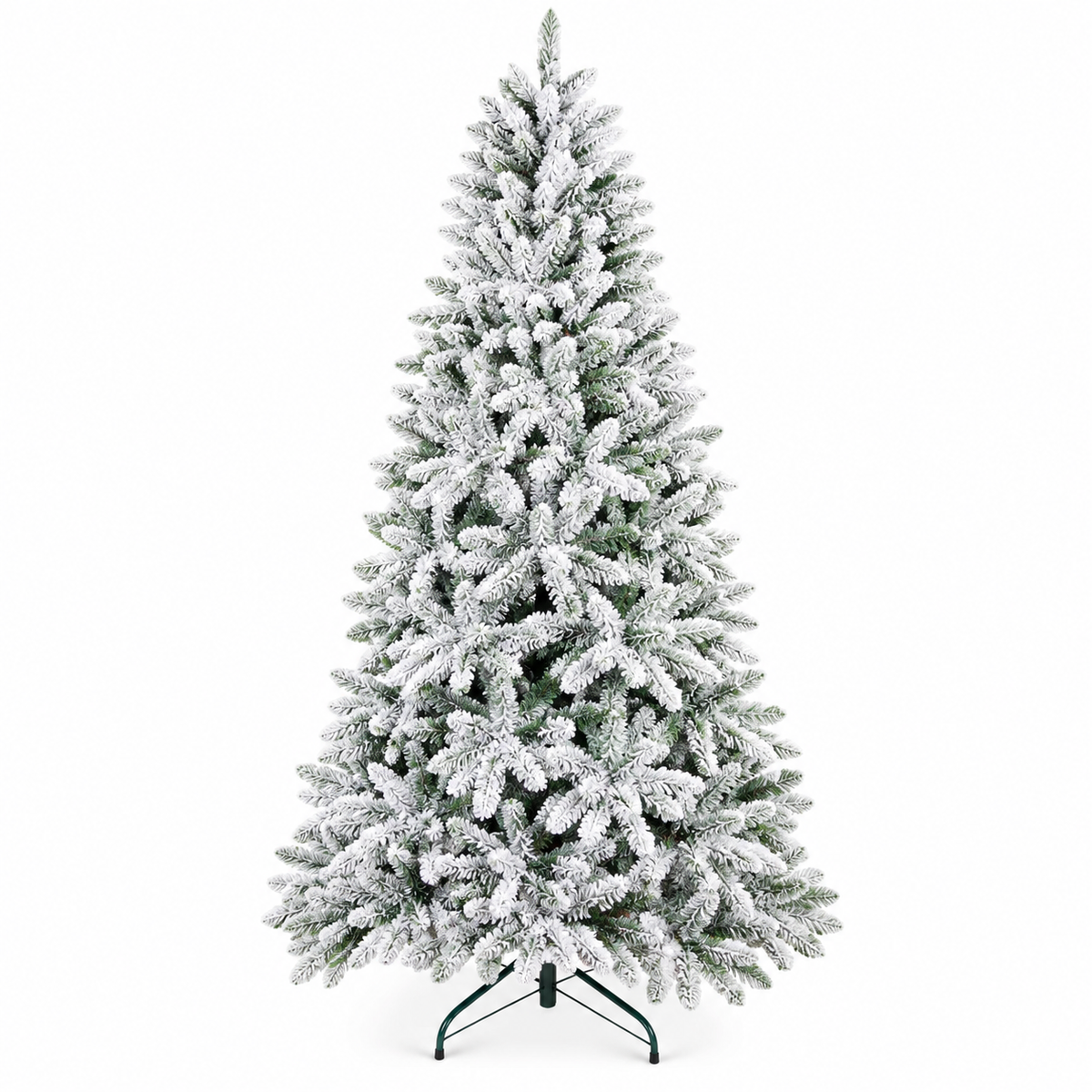 Snow Flocked Green Artificial Christmas Tree with Dense White Frosted Branches