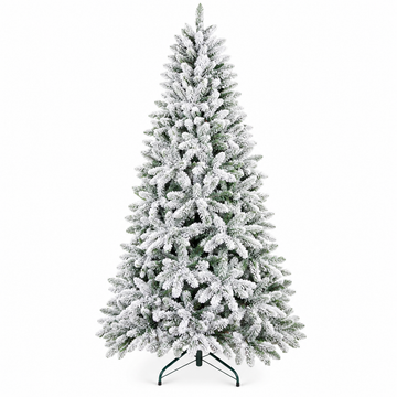 Snow Flocked Green Artificial Christmas Tree with Dense White Frosted Branches