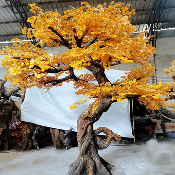 Artificial Ginkgo Tree Natural Wood Trunk Indoor Display