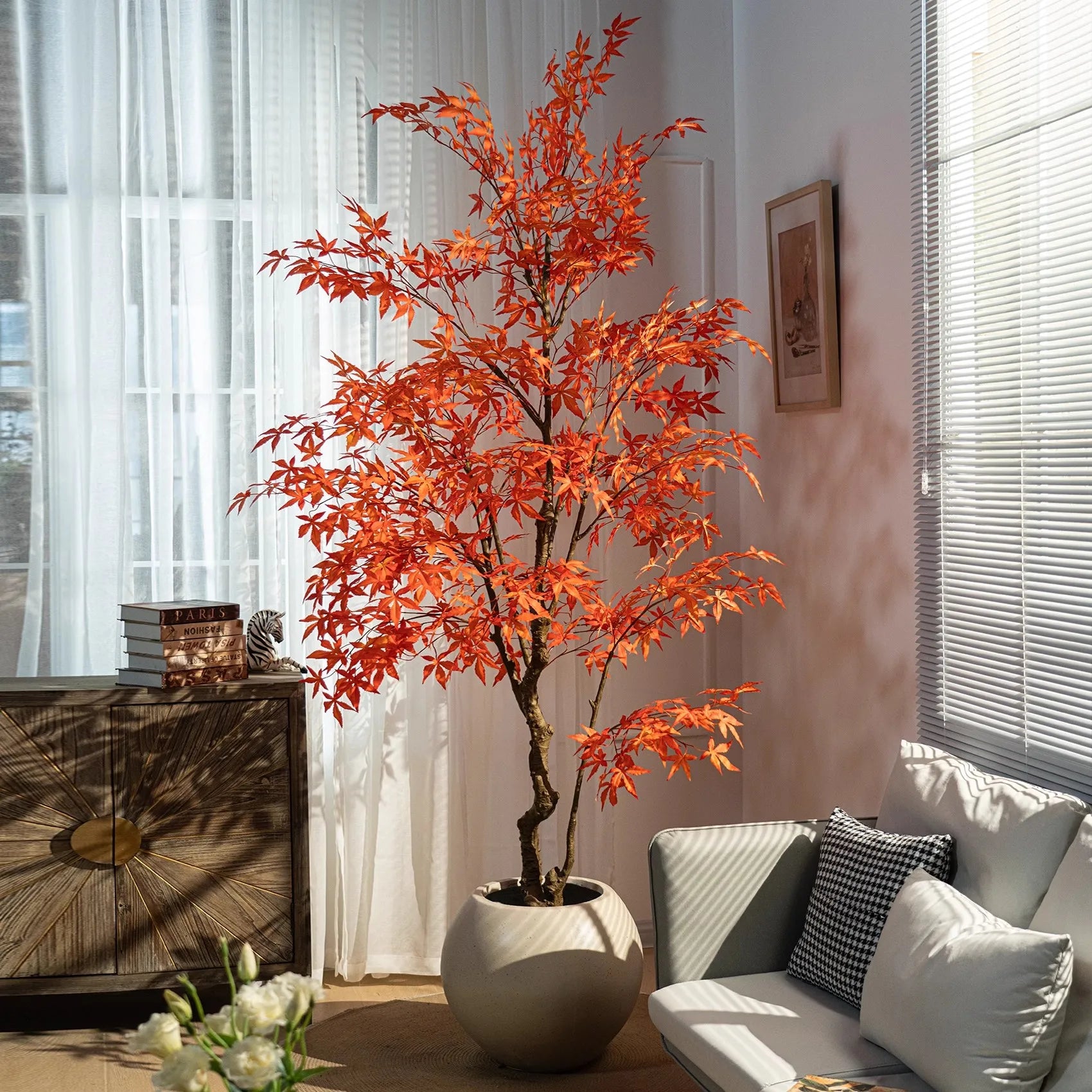 Artificial Golden Red Maple Tree 8ft Realistic Look