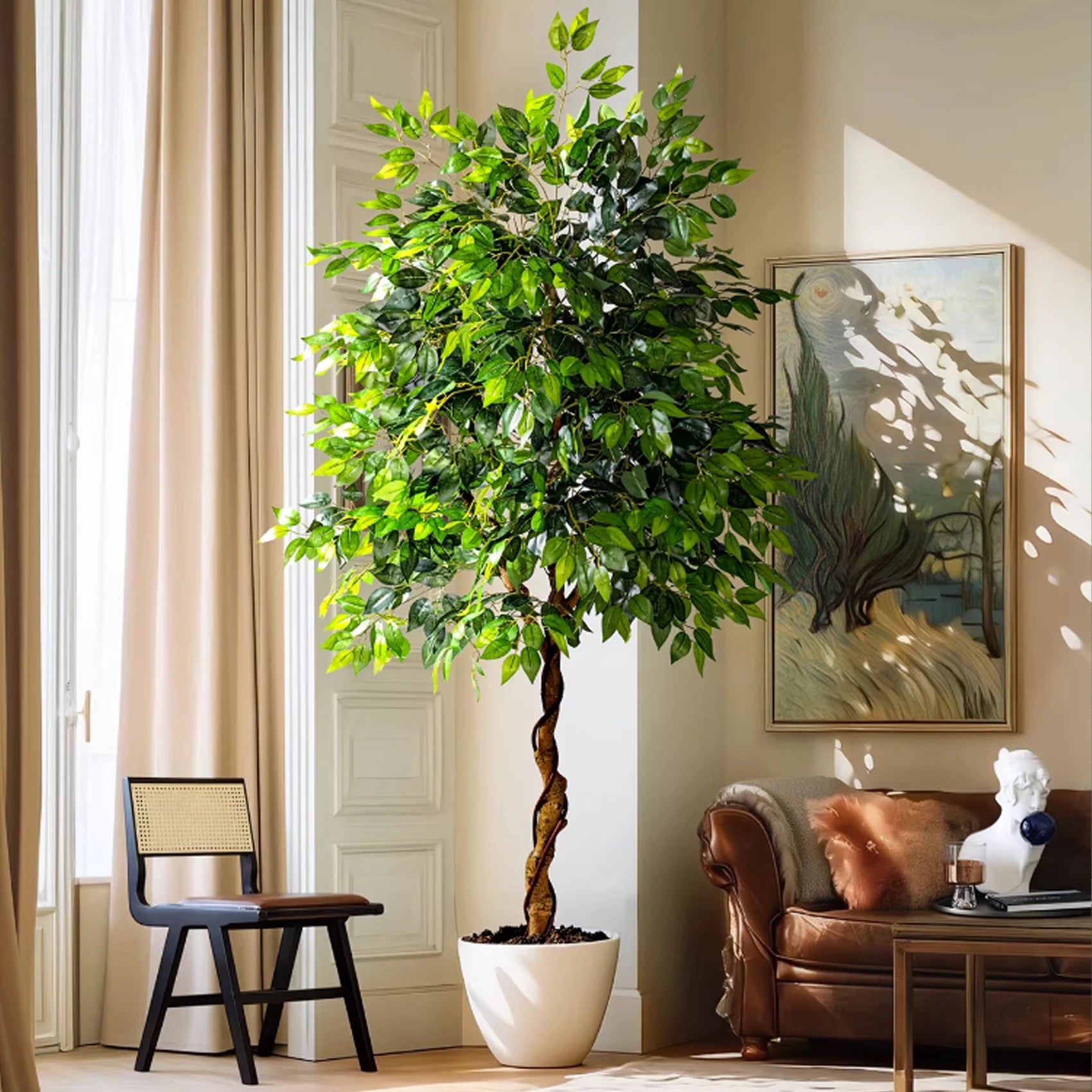 Artificial Ficus Benjamina Tree Real Touch Green 7FT