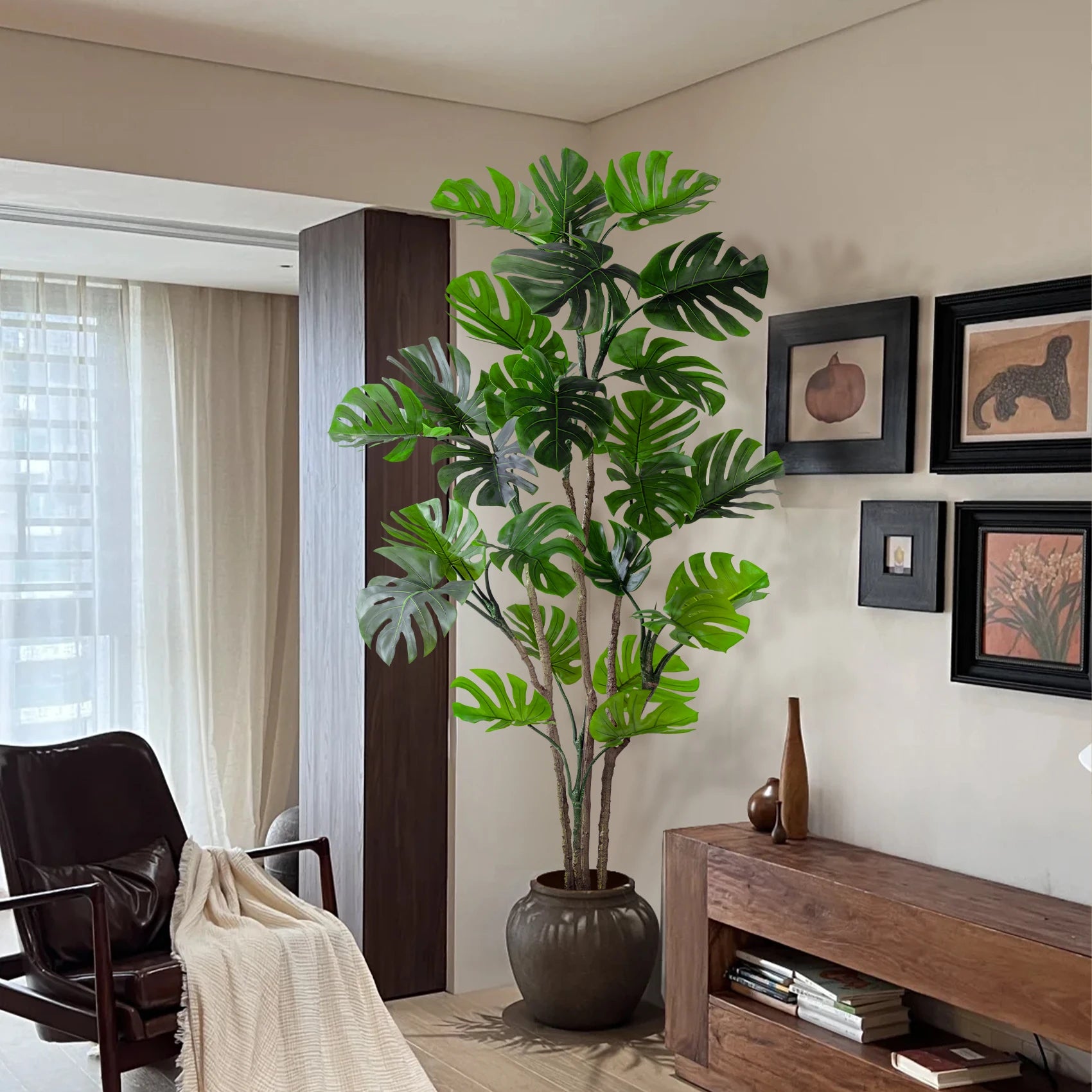 giant fake indoor plants Real Touch Artificial Monstera Tree 7.5FT Indoor Outdoor – Faux Natural: Best Realistic Artificial Trees for Commercial Indoor Outdoor Use