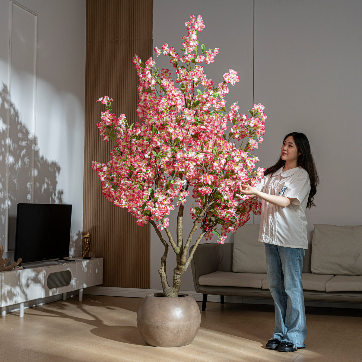 Künstlicher Bougainvillea-Baum, 2,13 m, in weißem Topf – Dekoration – Faux Natural: Best Realistic Artificial Trees for Commercial Indoor Outdoor Use