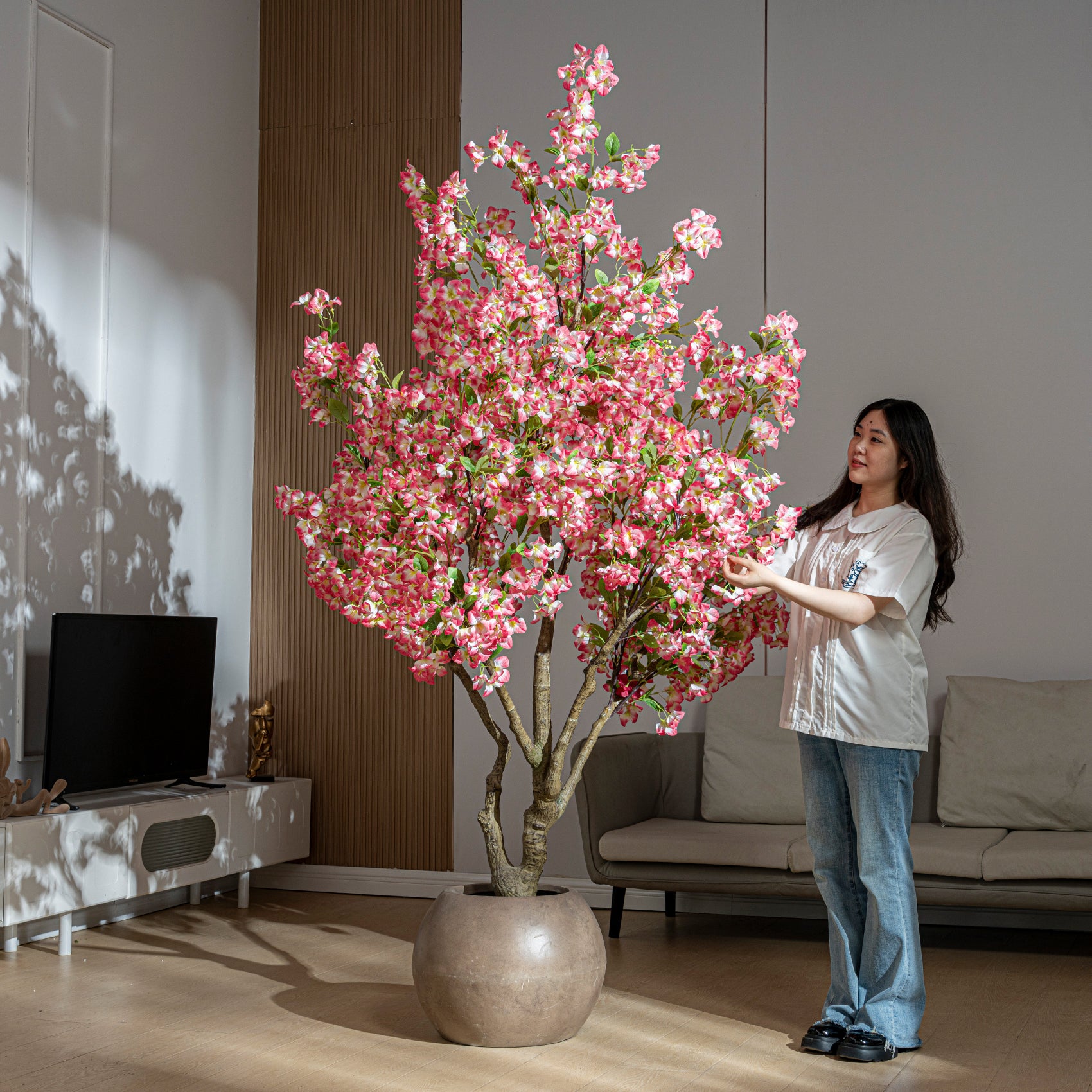 Artificial Bougainvillea Tree 7FT Faux Flowering Tree White Pot