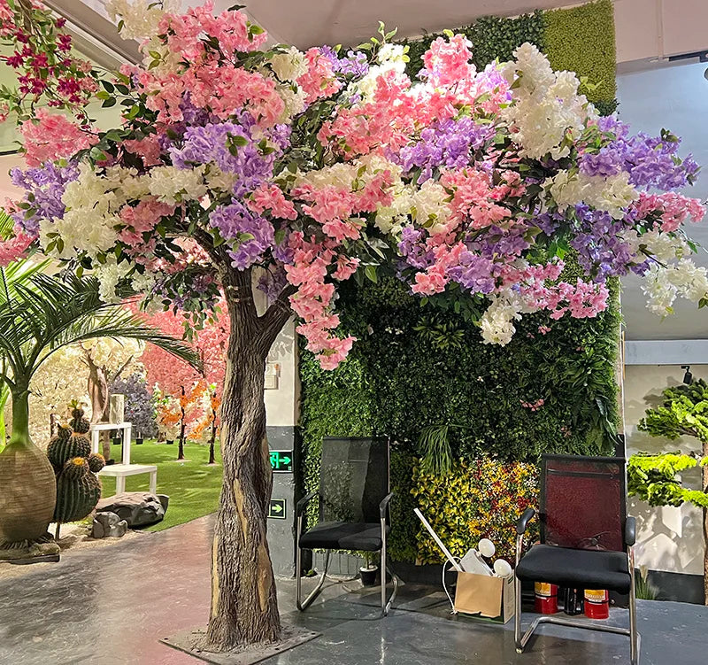 8 FT White Cherry Blossom Tree Lighted Fiberglass Trunk