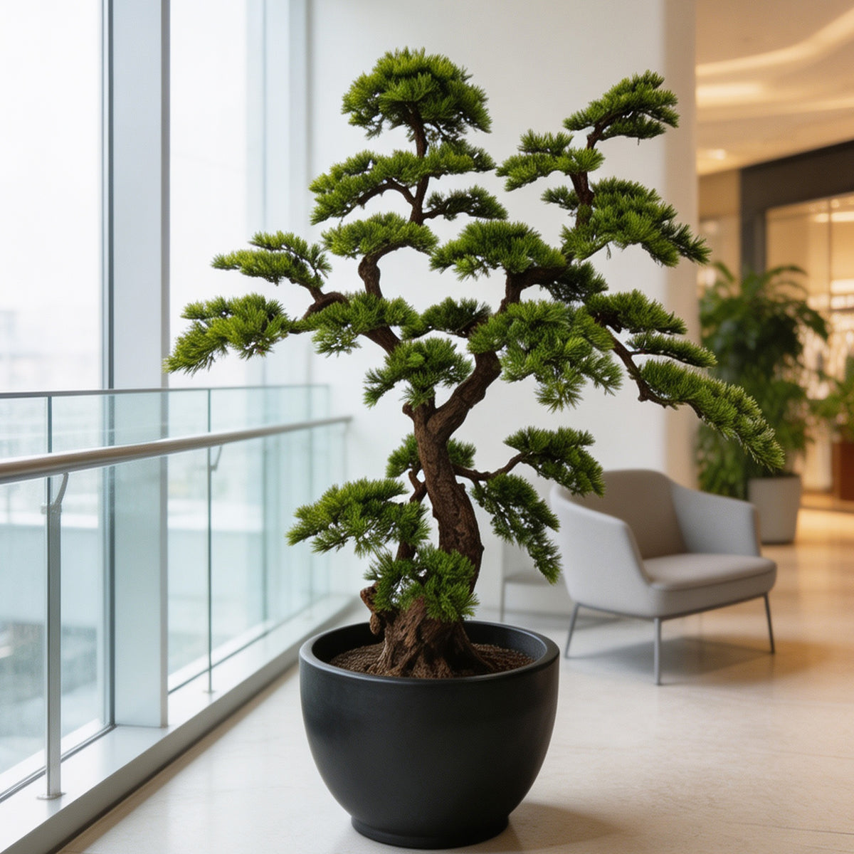 Black Pine Short Needle Faux Bonsai Tree for Interiors