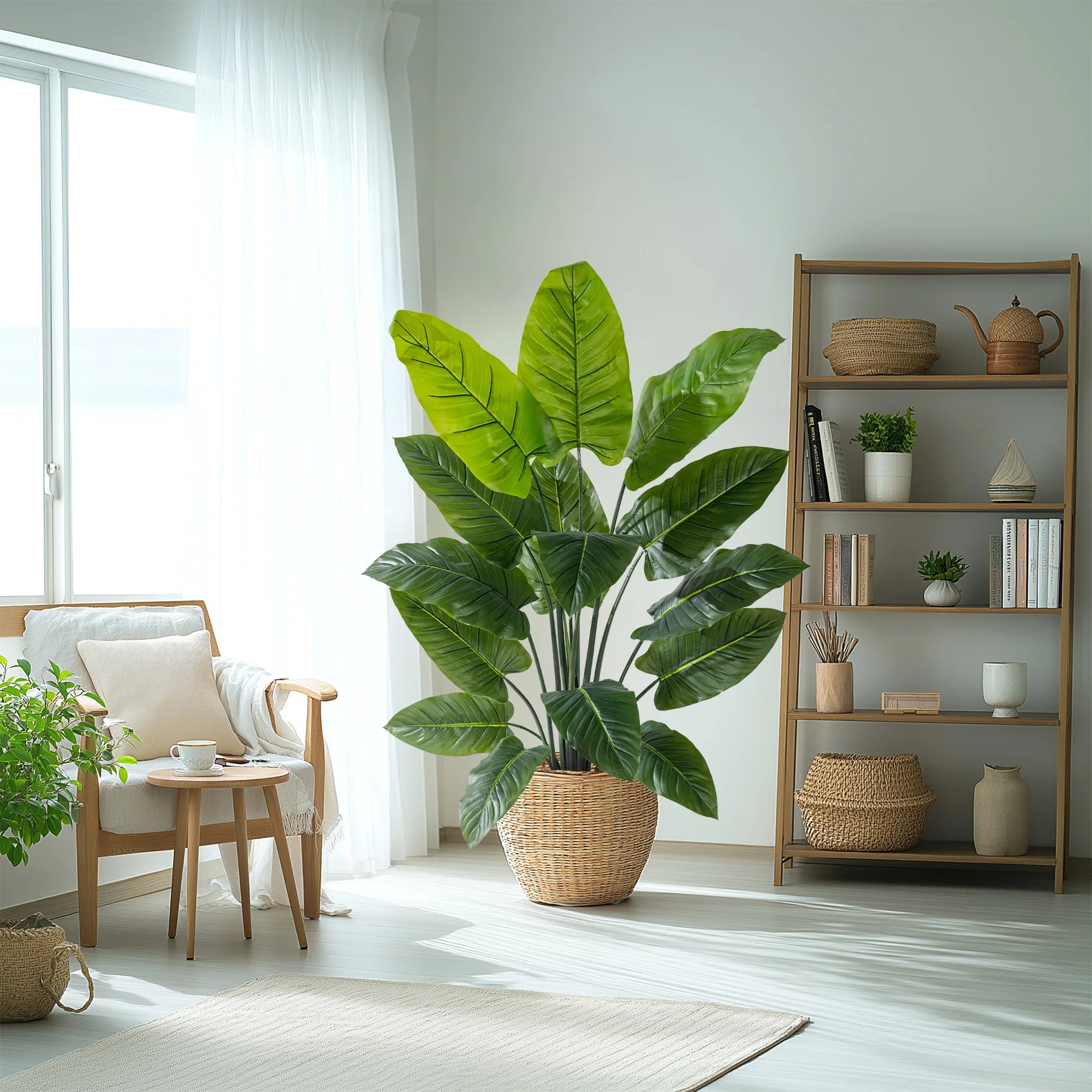 Natural Monstera Artificial Rainbow Taro Leaves Real Touch 6FT