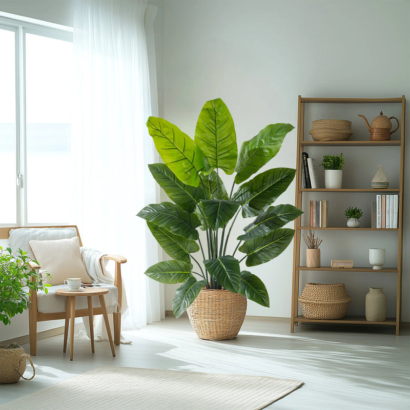 Natural Monstera Artificial Rainbow Taro Leaves Real Touch 6FT