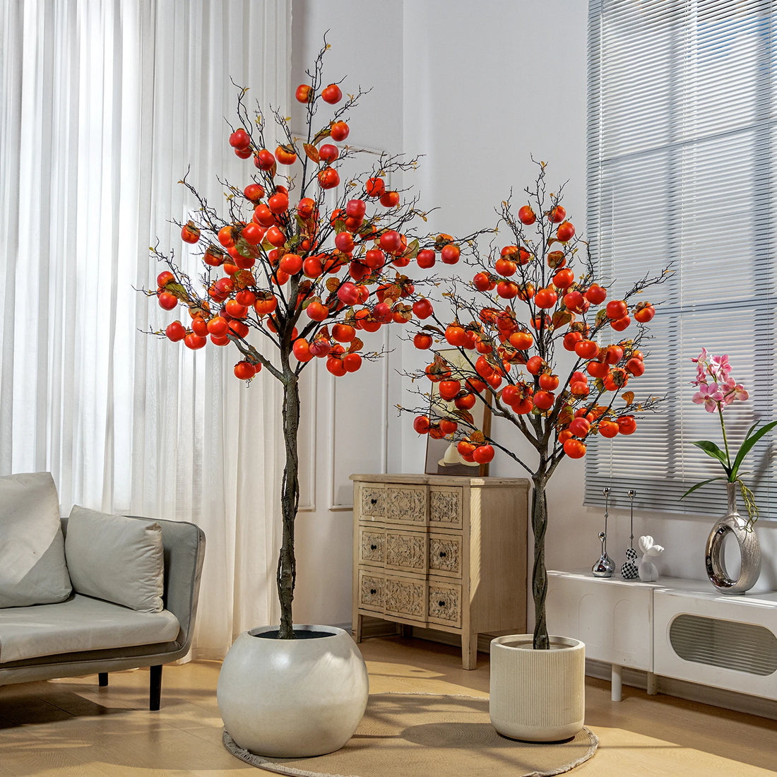 Artificial Persimmon Fruit Tree with Realistic Red Fruit