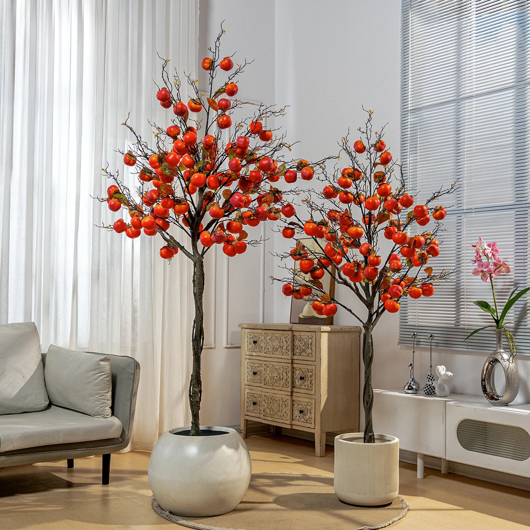 Artificial Persimmon Fruit Tree with Realistic Red Fruit