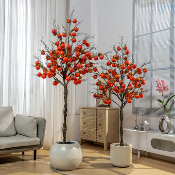 Artificial Persimmon Fruit Tree with Realistic Red Fruit