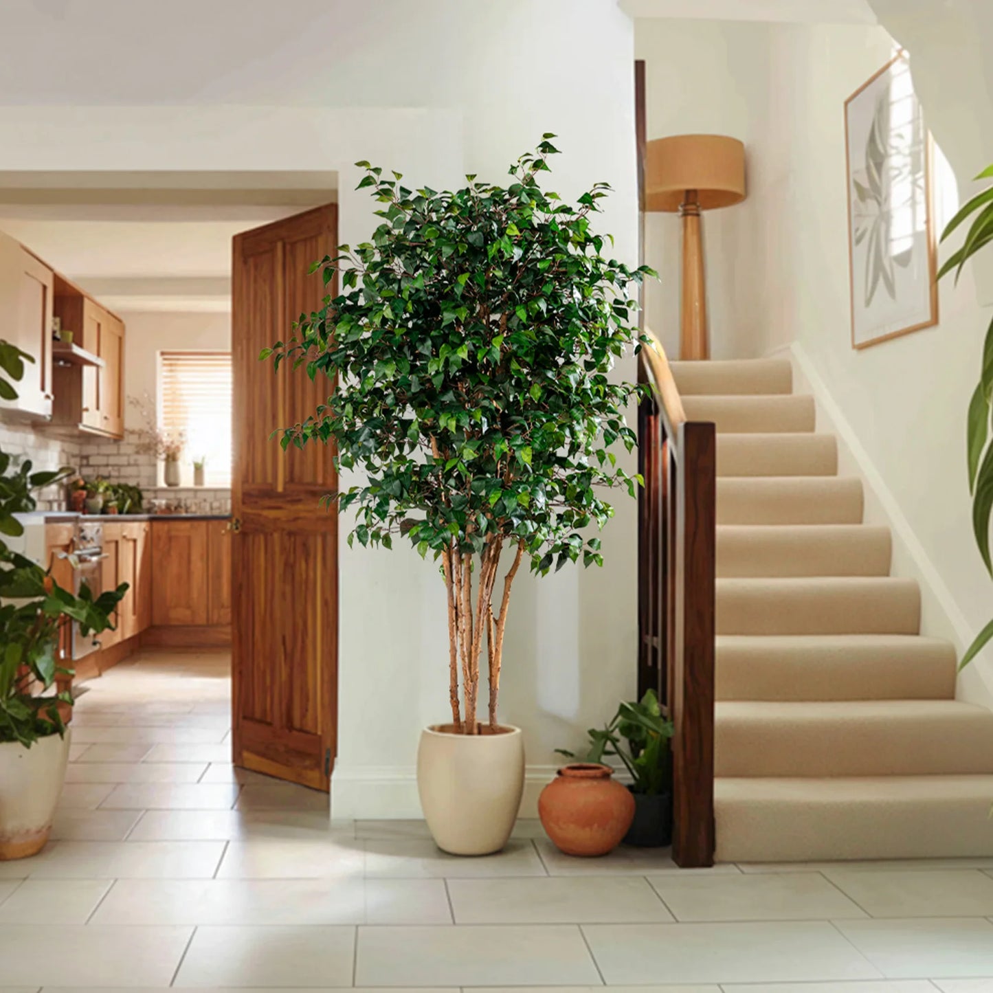 Artificial Fig Tree Natural Wood Trunk Indoor Display